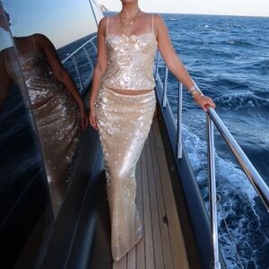 Lovers + friends x Bridget Lilium skirt in beige neutral XS revolve